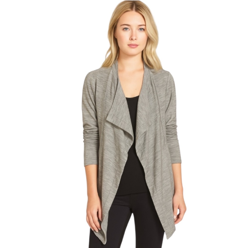 Lafayette 148 Gray Crinkle Cotton Silk Blend Summer Open Front Jacket Size 10
